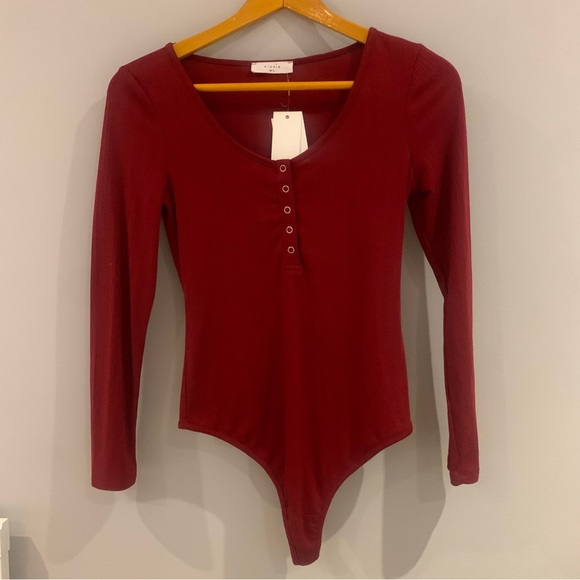 New Nordstrom Burgundy Elodie Long Sleeve Bodysuit - Picture 2 of 4